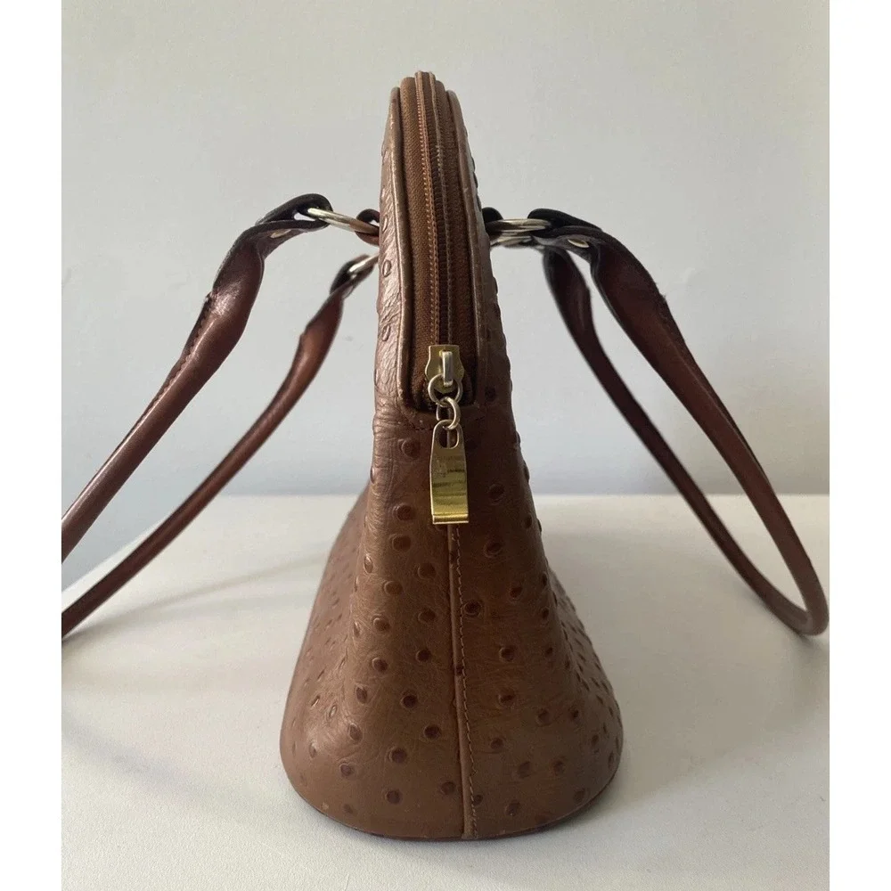 Vintage Due Fratelli Genuine Ostrich Purse Chestnut Brown Dome Shoulder Bag